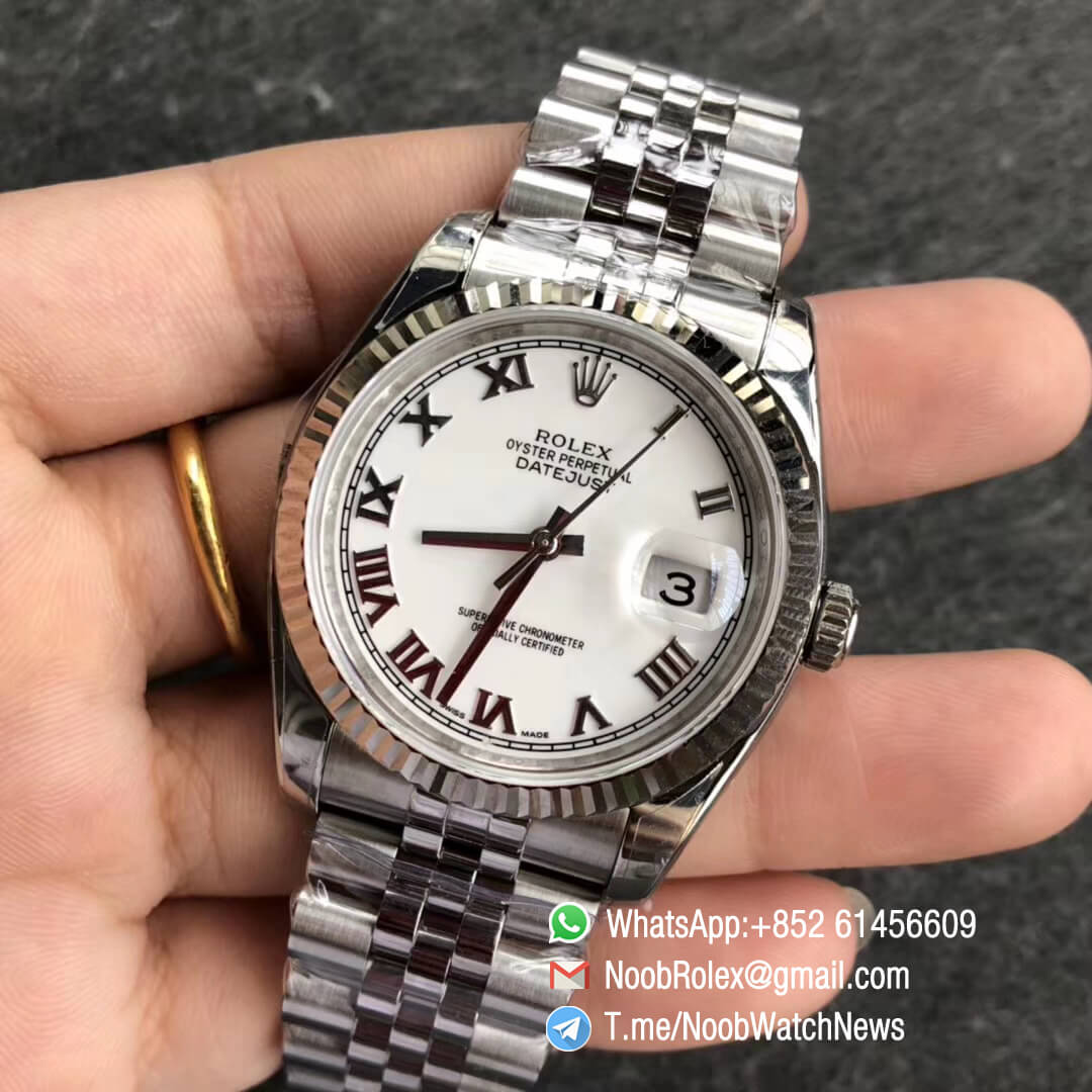 Noob Rolex Time ARF DateJust 126234 36mm Oystersteel Case White Dial with Roman Indexes Fluted Bezel Jubilee Bracelet SA3135 Best Quality 03