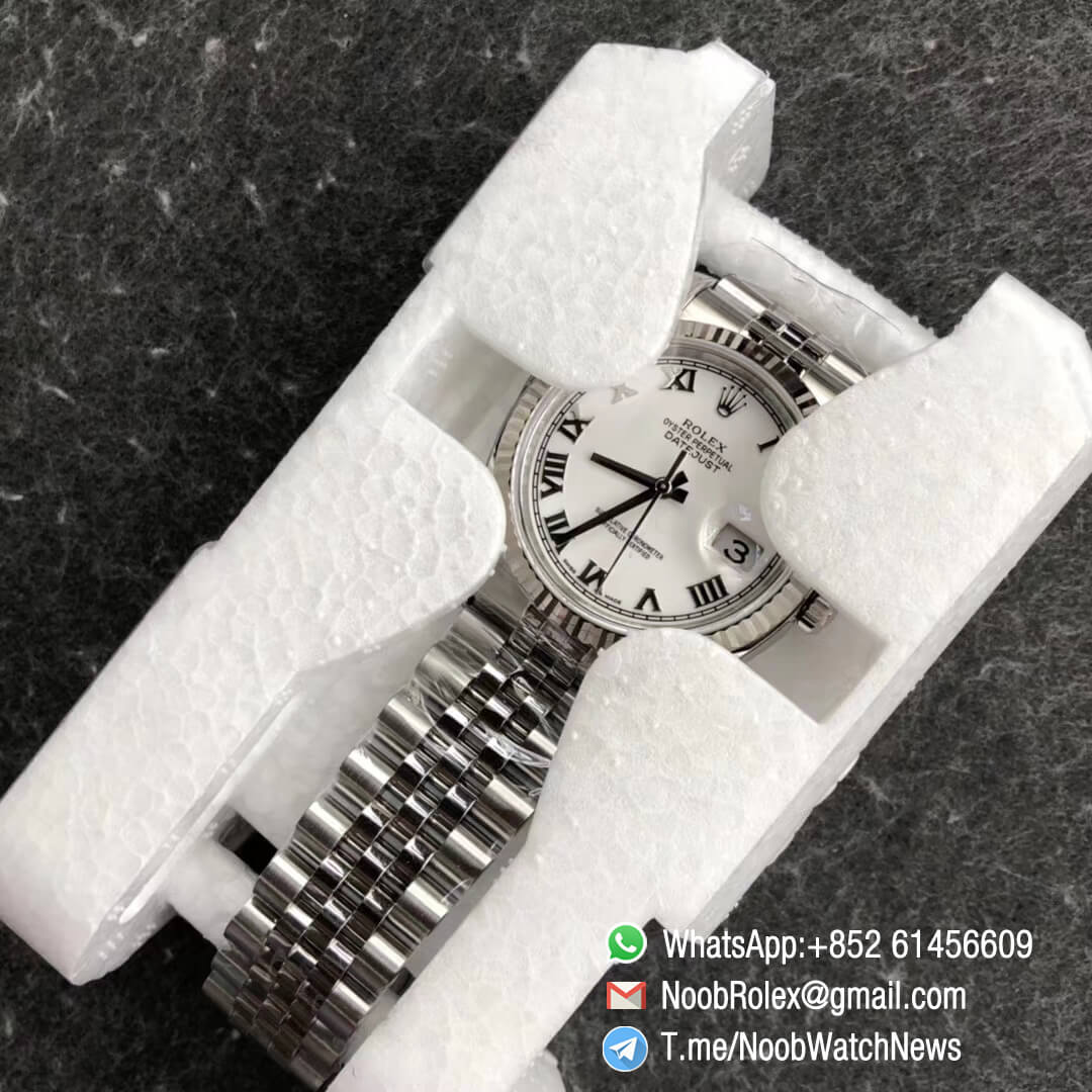 Noob Rolex Time ARF DateJust 126234 36mm Oystersteel Case White Dial with Roman Indexes Fluted Bezel Jubilee Bracelet SA3135 Best Quality 09