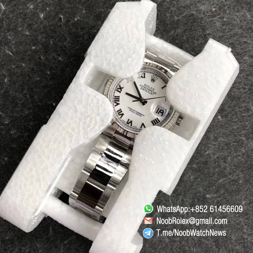 Noob Rolex Time ARF DateJust 126234 36mm Oystersteel Case White Dial with Roman Indexes Fluted Bezel Oyster Bracelet SA3135 Best Quality 09