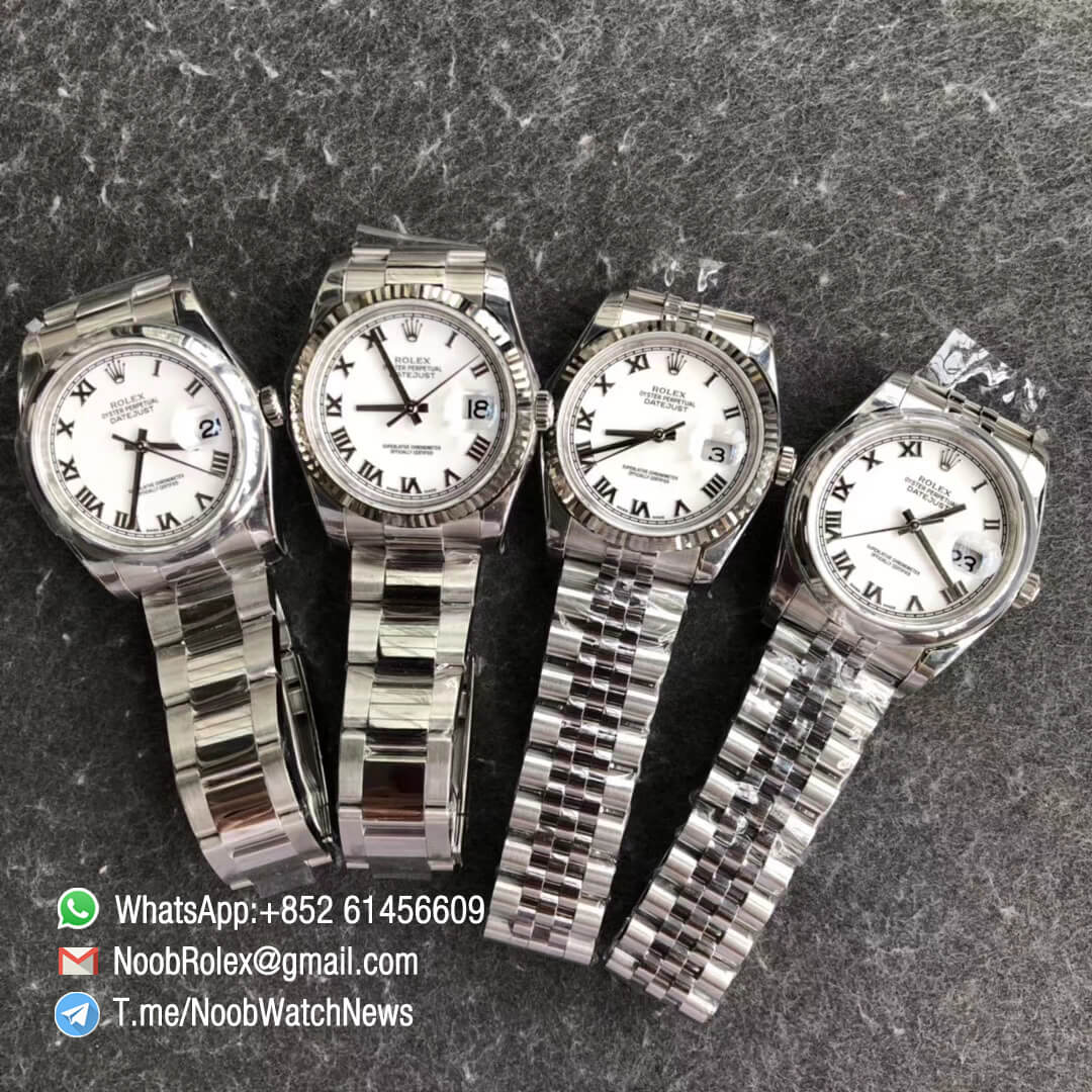 Noob Rolex Time ARF DateJust 126234 36mm Oystersteel Case White Dial with Roman Indexes Fluted Bezel Oyster Bracelet SA3135 Best Quality 10