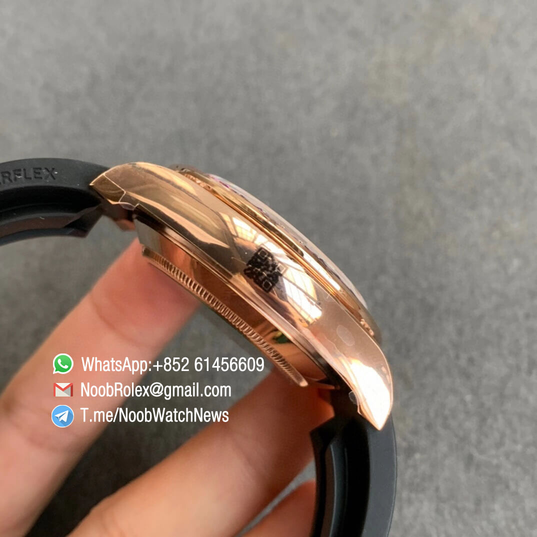 Noob Watch Store BLF Superclone Daytona 116595RBOW Paved Diamonds Rose Gold Case Rainbow Crystal Bezel Full Dianmonds Dial Rubber Strap A4130 05