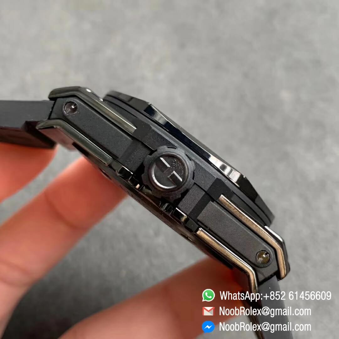 Noob Watch Store HBF Big Bang Unico Sang Bleu DLC Full Black Titanium Case Skeleton Black Dial on Black Gummy Strap Clone HUB1213 04