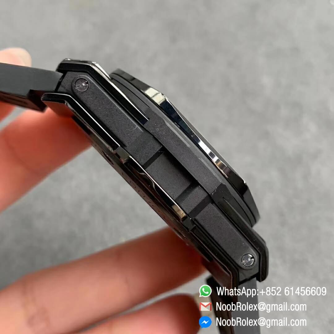 Noob Watch Store HBF Big Bang Unico Sang Bleu DLC Full Black Titanium Case Skeleton Black Dial on Black Gummy Strap Clone HUB1213 05