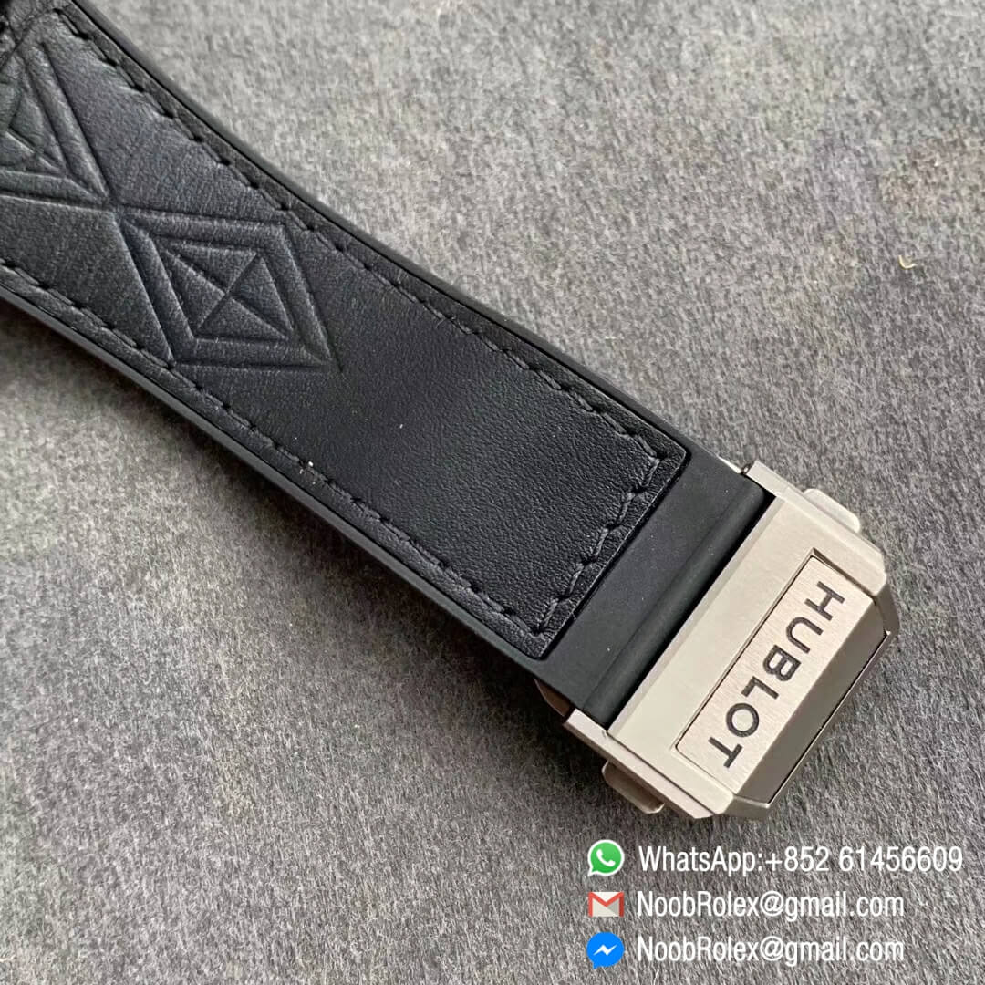 Noob Watch Store HBF Big Bang Unico Sang Bleu DLC Full Black Titanium Case Skeleton Black Dial on Black Gummy Strap Clone HUB1213 06