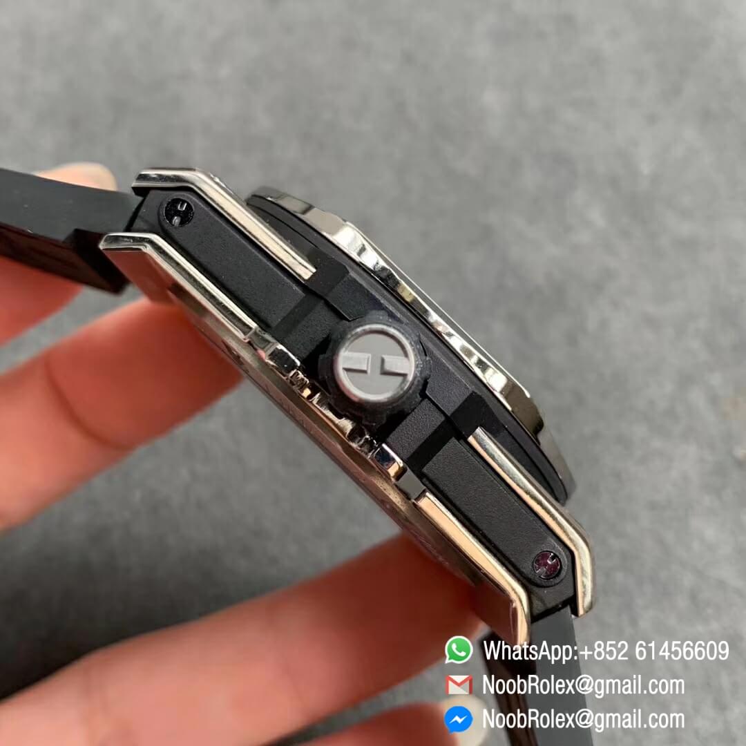 Noob Watch Store HBF Big Bang Unico Sang Bleu Titanium Case Skeleton Black Dial on Black Gummy Strap Clone HUB1213 04