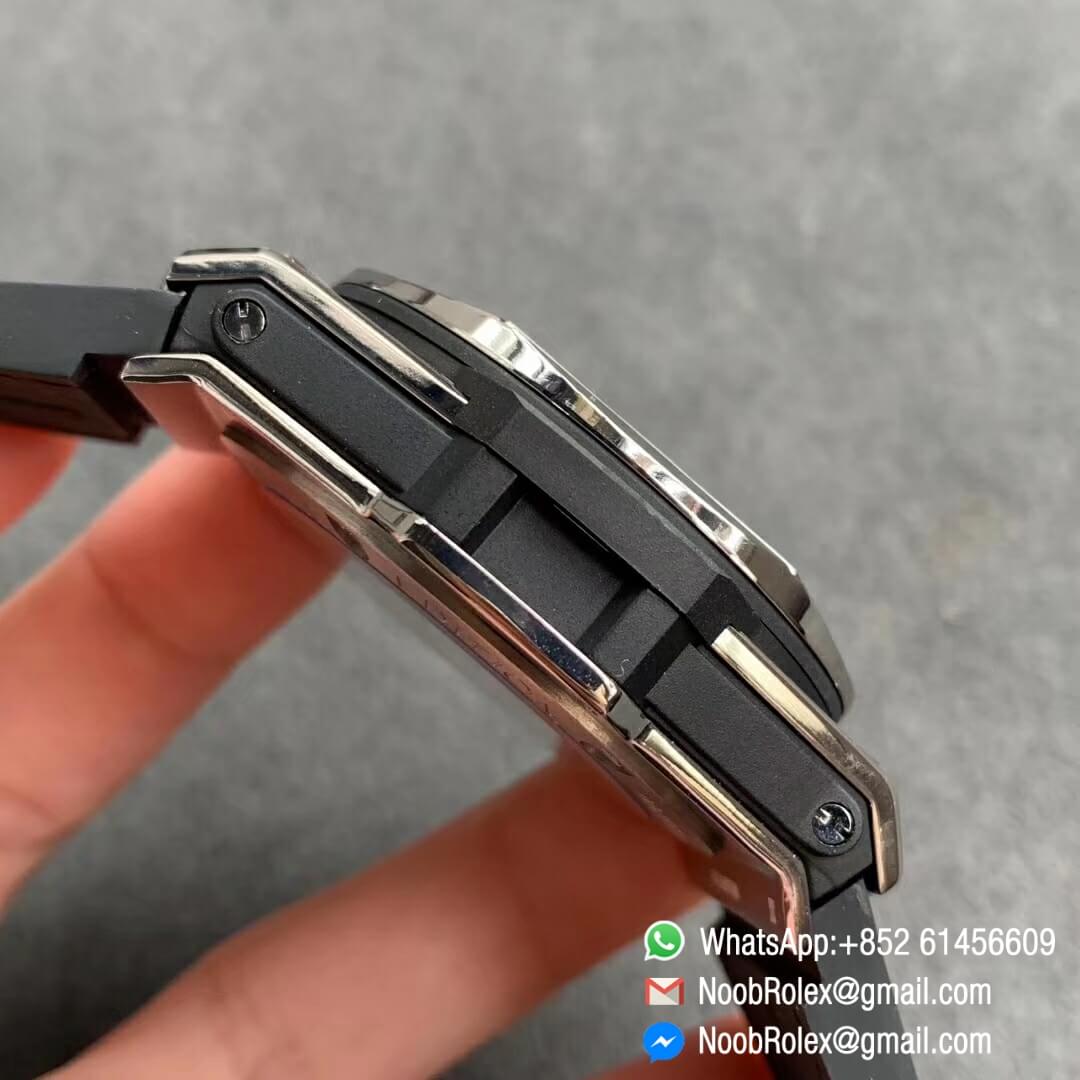 Noob Watch Store HBF Big Bang Unico Sang Bleu Titanium Case Skeleton Black Dial on Black Gummy Strap Clone HUB1213 05