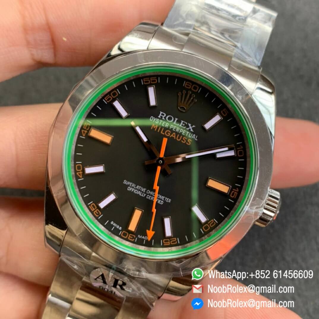 Noob Watch Time ARF Rolex Milgauss 116400GV Green Sapphire Crystal Lightning Seconds Hand 904L Steel Black Dial SH3131 03