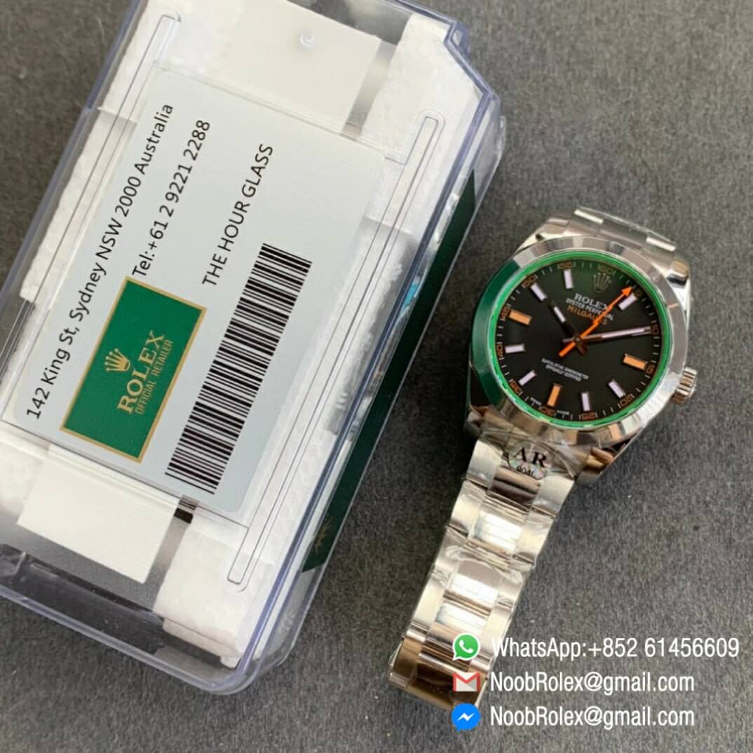 Noob Watch Time ARF Rolex Milgauss 116400GV Green Sapphire Crystal Lightning Seconds Hand 904L Steel Black Dial SH3131 09