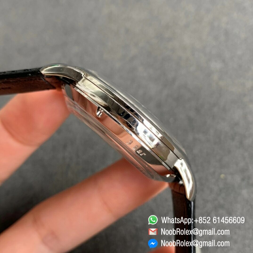 Noob Watch Time Best Clone Glashutte Original Senator Automatic White Dial on Black Leather Strap A3959 05