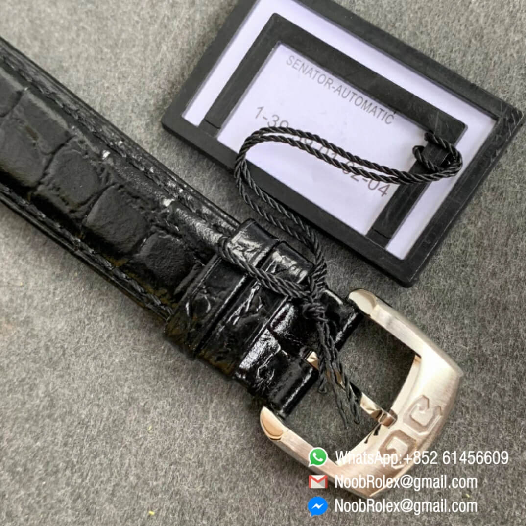 Noob Watch Time Best Clone Glashutte Original Senator Automatic White Dial on Black Leather Strap A3959 06