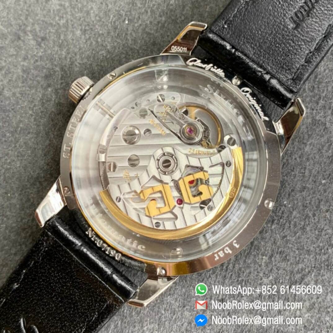 Noob Watch Time Best Clone Glashutte Original Senator Automatic White Dial on Black Leather Strap A3959 08