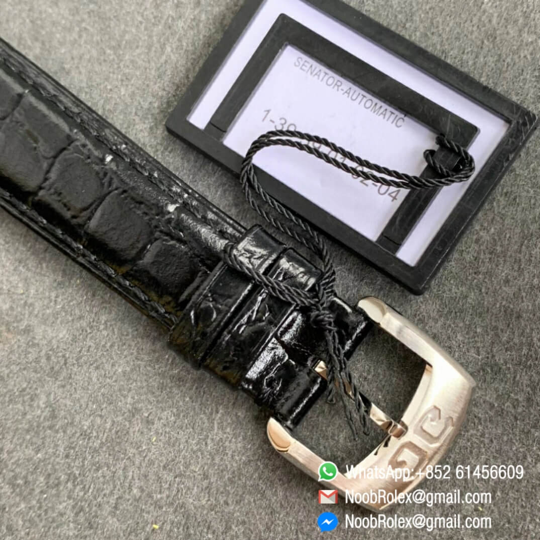 Noob Watch Time Best Clone Glashutte Original Senator Sixties Black Dial on Black Leather Strap A3959 06