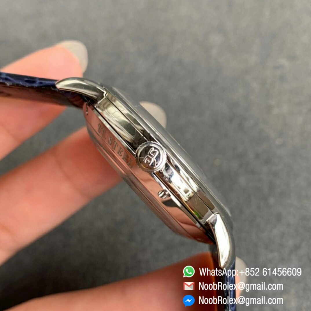 Noob Watch Time Best Clone Glashutte Original Sixties Automatic Blue Dial on Blue Leather Strap A3959 04