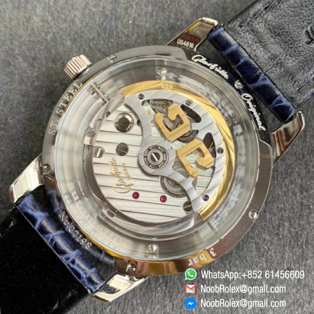 Noob Watch Time Best Clone Glashutte Original Sixties Automatic Blue Dial on Blue Leather Strap A3959 08