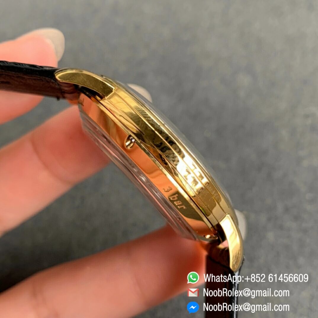 Noob Watch Time Best Clone Glashutte Original Sixties Automatic Yellow Gold Case White Dial on Black Leather Strap A3959 05