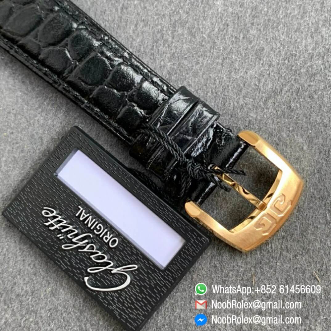 Noob Watch Time Best Clone Glashutte Original Sixties Automatic Yellow Gold Case White Dial on Black Leather Strap A3959 06