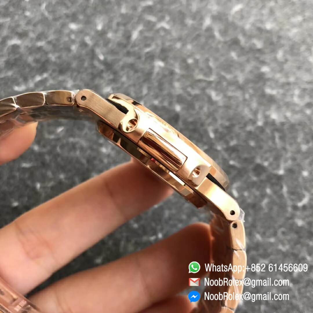 Noob Watch Time DMF SuperClone Nautilus Jumbo 5711 Rose Gold Full Diamonds Paved on Dial Case and Bracelet Square Diamonds Bezel A324 05