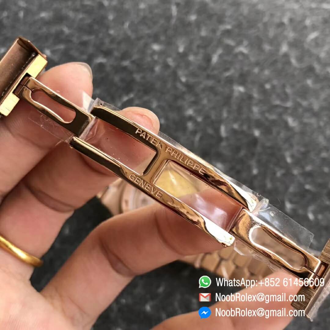 Noob Watch Time DMF SuperClone Nautilus Jumbo 5711 Rose Gold Full Diamonds Paved on Dial Case and Bracelet Square Diamonds Bezel A324 07