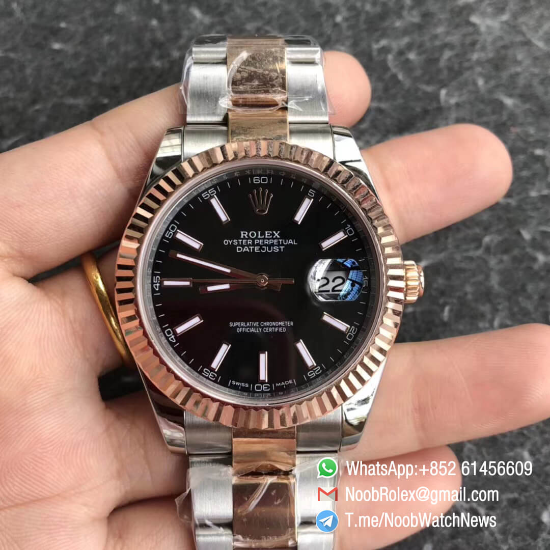 Noob Watch Time GMF SuperClone DateJust 126331 41mm Black Dial with Stick Indexes 18K Rose Gold Bezel Oystersteel and 18K Rose Gold Bracelet SA3235 01