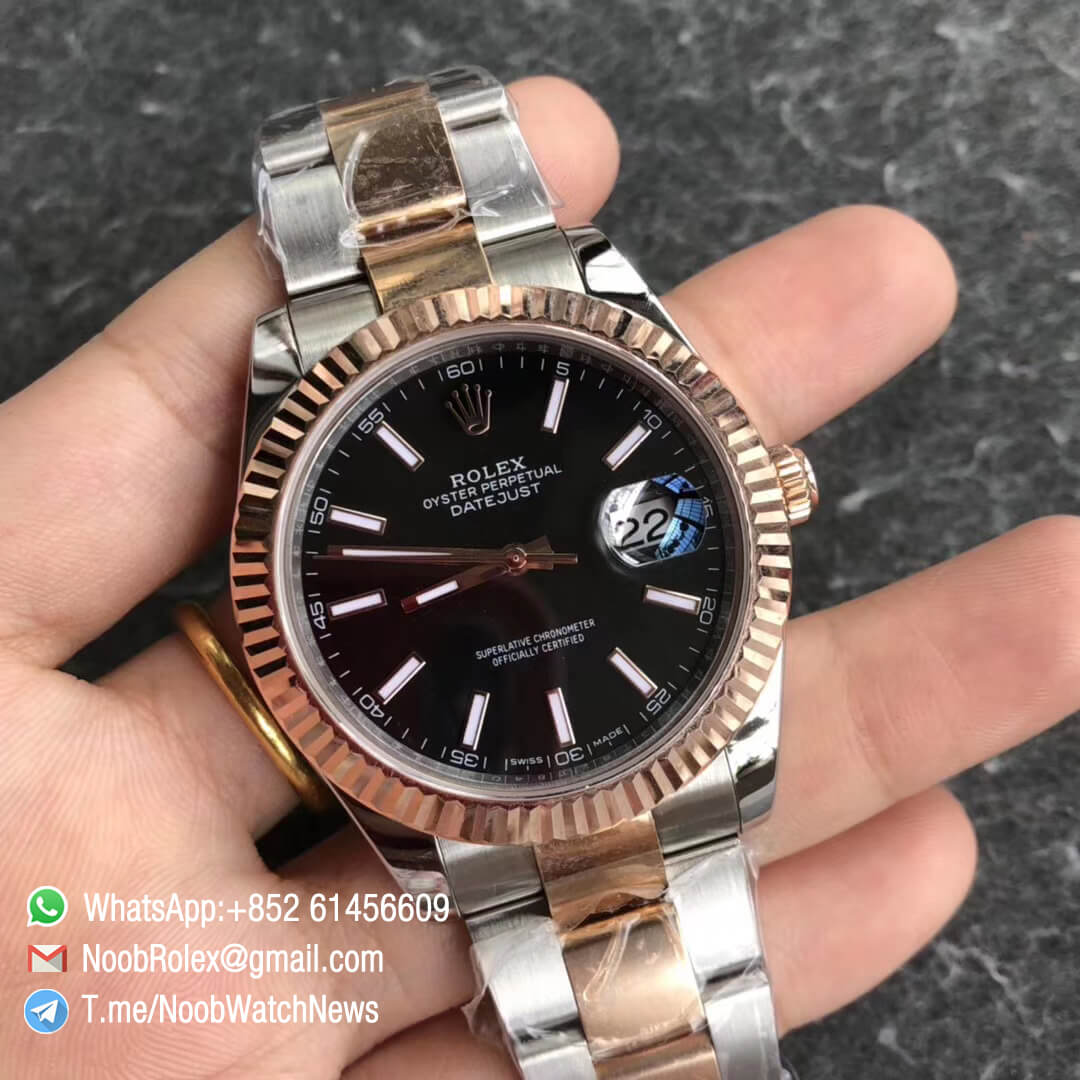 Noob Watch Time GMF SuperClone DateJust 126331 41mm Black Dial with Stick Indexes 18K Rose Gold Bezel Oystersteel and 18K Rose Gold Bracelet SA3235 02
