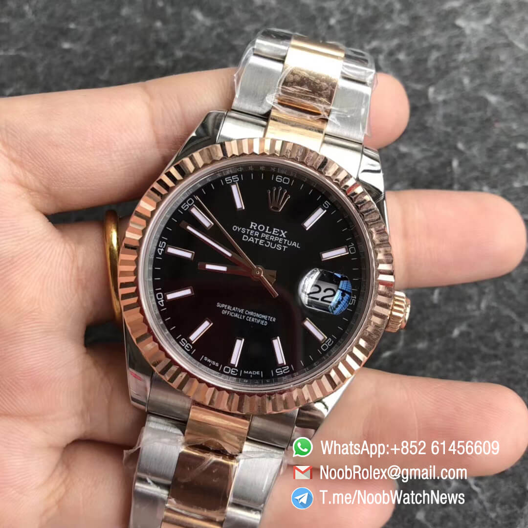 Noob Watch Time GMF SuperClone DateJust 126331 41mm Black Dial with Stick Indexes 18K Rose Gold Bezel Oystersteel and 18K Rose Gold Bracelet SA3235 03