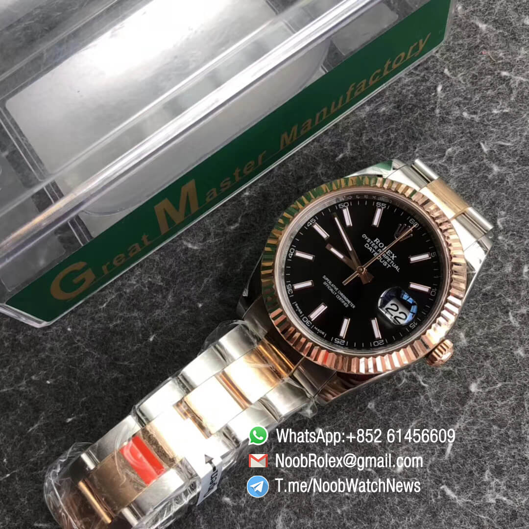 Noob Watch Time GMF SuperClone DateJust 126331 41mm Black Dial with Stick Indexes 18K Rose Gold Bezel Oystersteel and 18K Rose Gold Bracelet SA3235 09