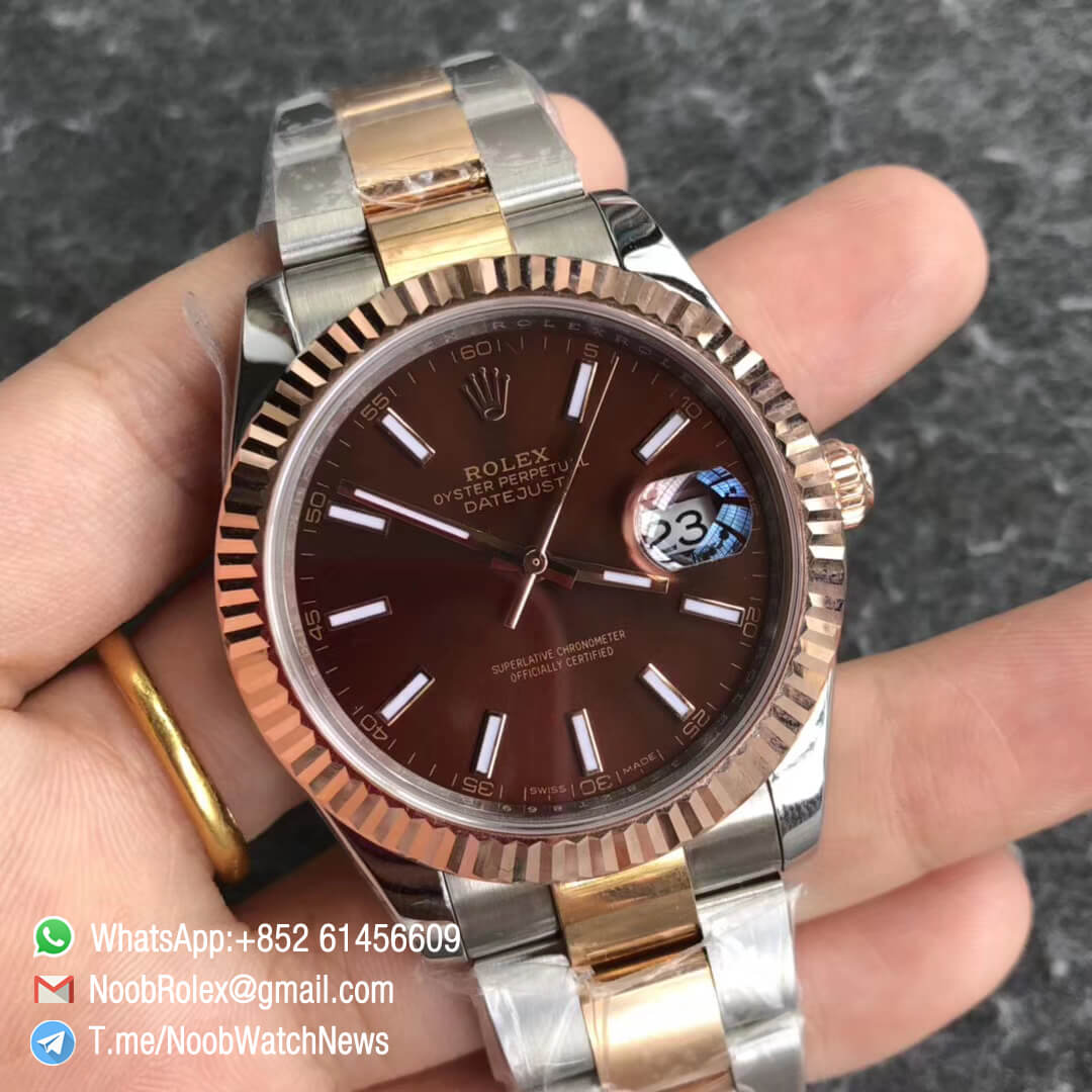 Noob Watch Time GMF SuperClone DateJust 126331 41mm Chocolate Dial with Stick Indexes 18K Rose Gold Bezel Oystersteel and 18K Rose Gold Bracelet SA3235 02