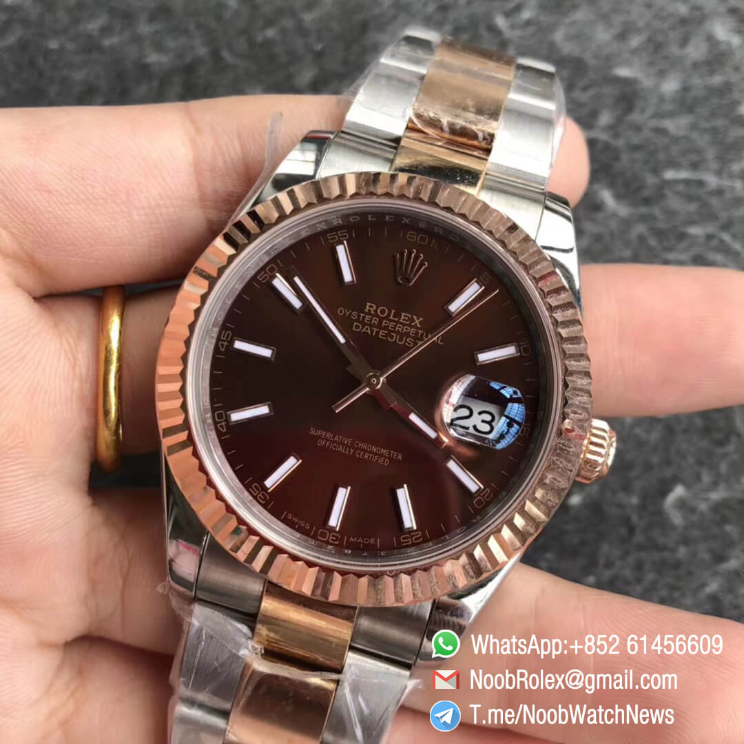 Noob Watch Time GMF SuperClone DateJust 126331 41mm Chocolate Dial with Stick Indexes 18K Rose Gold Bezel Oystersteel and 18K Rose Gold Bracelet SA3235 03