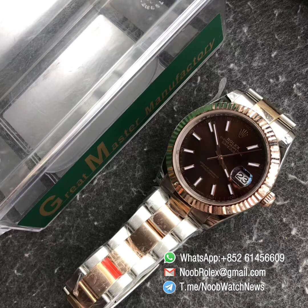 Noob Watch Time GMF SuperClone DateJust 126331 41mm Chocolate Dial with Stick Indexes 18K Rose Gold Bezel Oystersteel and 18K Rose Gold Bracelet SA3235 09