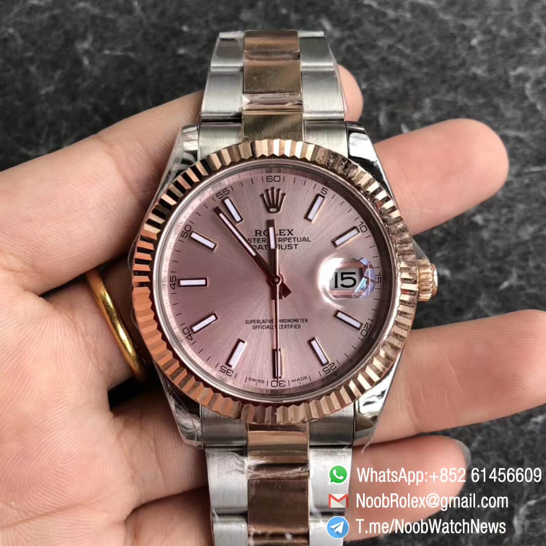 Noob Watch Time GMF SuperClone DateJust 126331 41mm Pink Dial with Stick Indexes 18K Rose Gold Bezel Oystersteel and 18K Rose Gold Bracelet SA3235 01