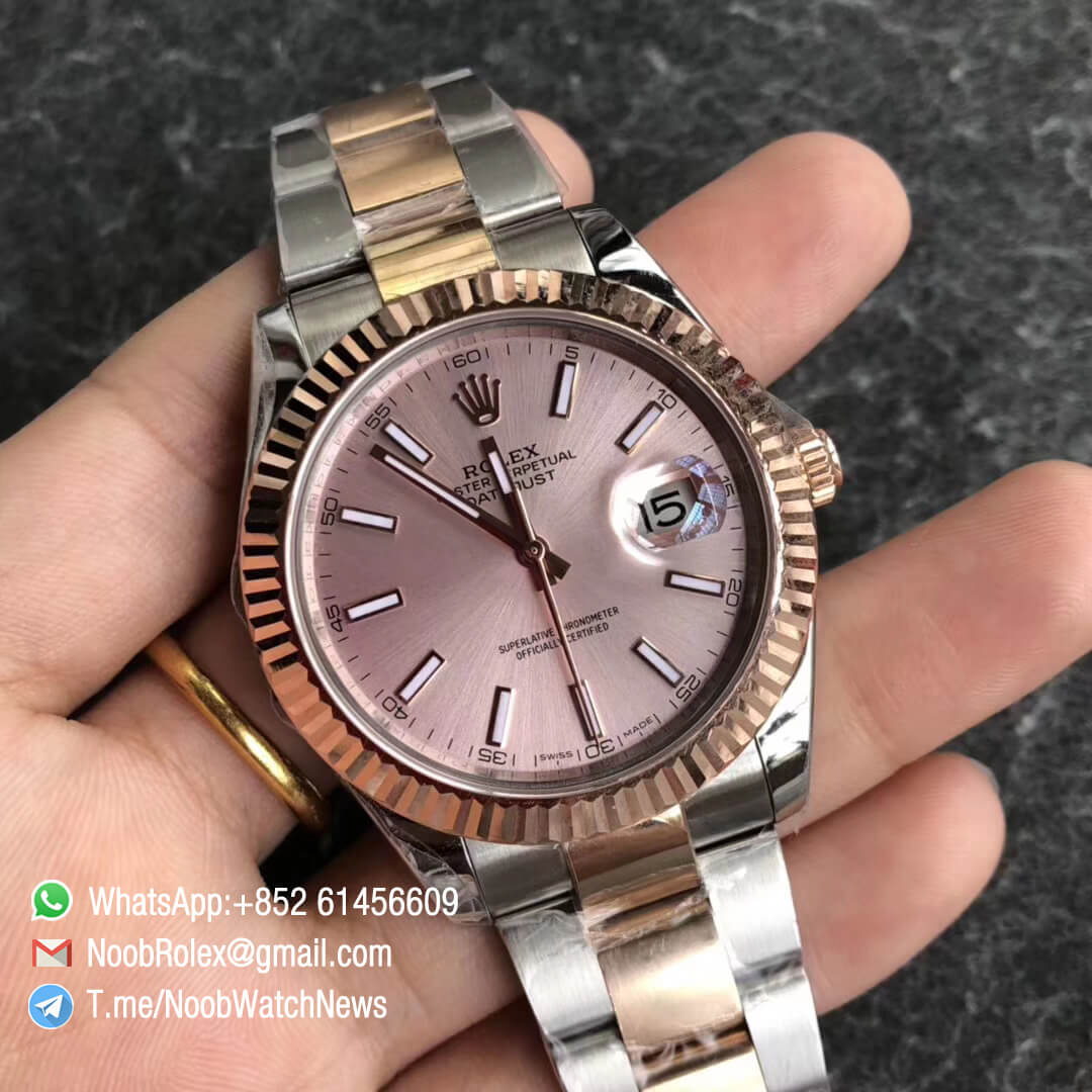 Noob Watch Time GMF SuperClone DateJust 126331 41mm Pink Dial with Stick Indexes 18K Rose Gold Bezel Oystersteel and 18K Rose Gold Bracelet SA3235 02