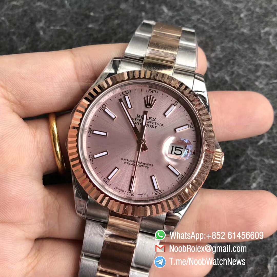 Noob Watch Time GMF SuperClone DateJust 126331 41mm Pink Dial with Stick Indexes 18K Rose Gold Bezel Oystersteel and 18K Rose Gold Bracelet SA3235 03