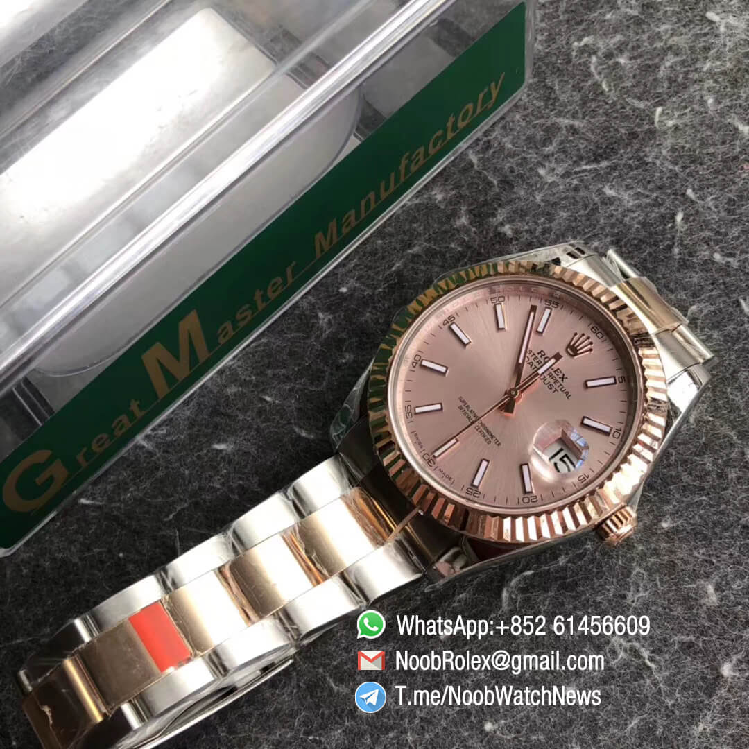 Noob Watch Time GMF SuperClone DateJust 126331 41mm Pink Dial with Stick Indexes 18K Rose Gold Bezel Oystersteel and 18K Rose Gold Bracelet SA3235 09