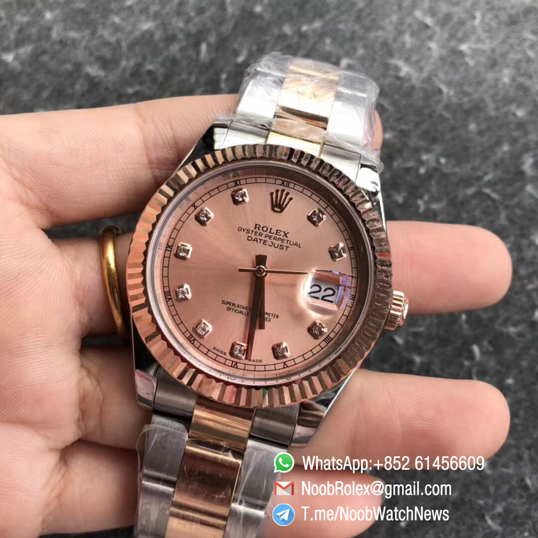 Noob Watch Time GMF SuperClone DateJust 126331 41mm Rose Gold Dial with Diamonds Indexes 18K Rose Gold Bezel Oystersteel and 18K Rose Gold Bracelet SA3235 03