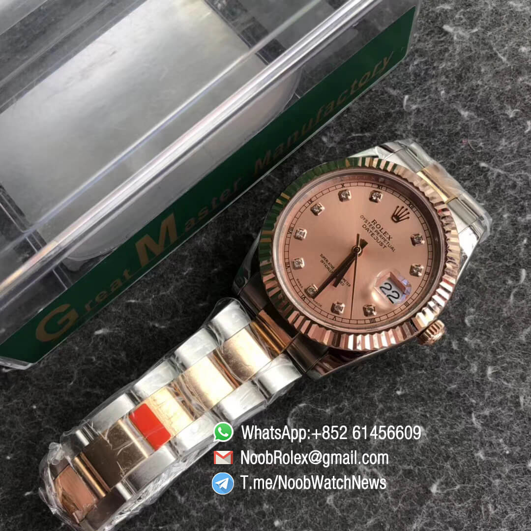 Noob Watch Time GMF SuperClone DateJust 126331 41mm Rose Gold Dial with Diamonds Indexes 18K Rose Gold Bezel Oystersteel and 18K Rose Gold Bracelet SA3235 09