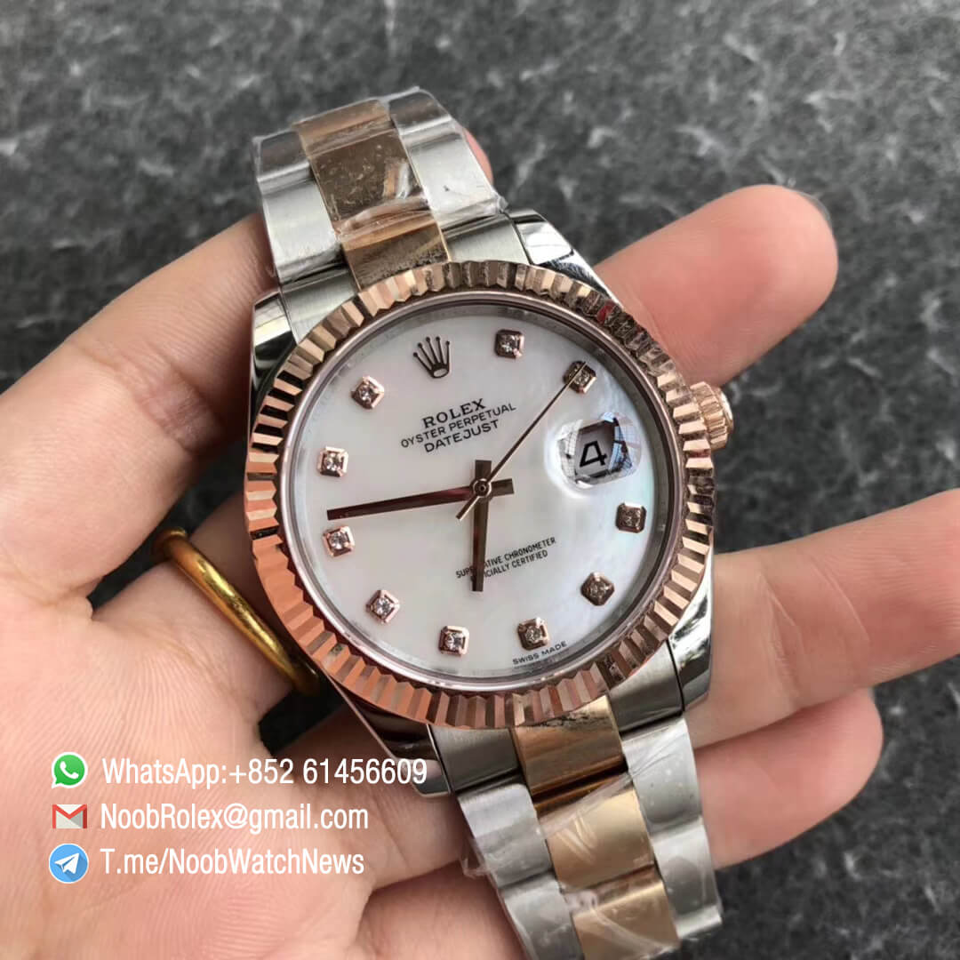 Noob Watch Time GMF SuperClone DateJust 126331 41mm White MOP Dial with Diamonds Indexes 18K Rose Gold Bezel Oystersteel and 18K Rose Gold Bracelet SA3235 02