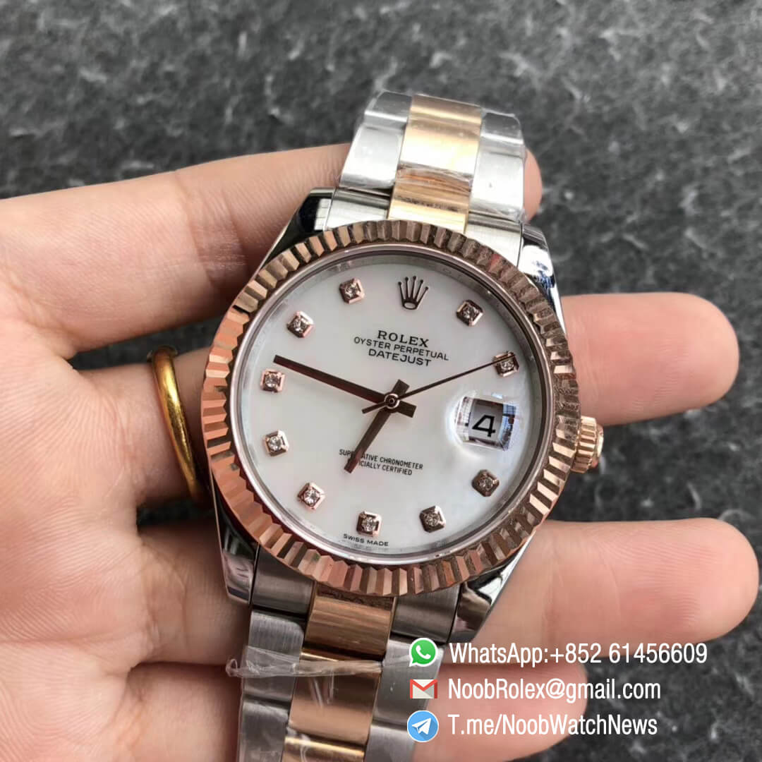 Noob Watch Time GMF SuperClone DateJust 126331 41mm White MOP Dial with Diamonds Indexes 18K Rose Gold Bezel Oystersteel and 18K Rose Gold Bracelet SA3235 03