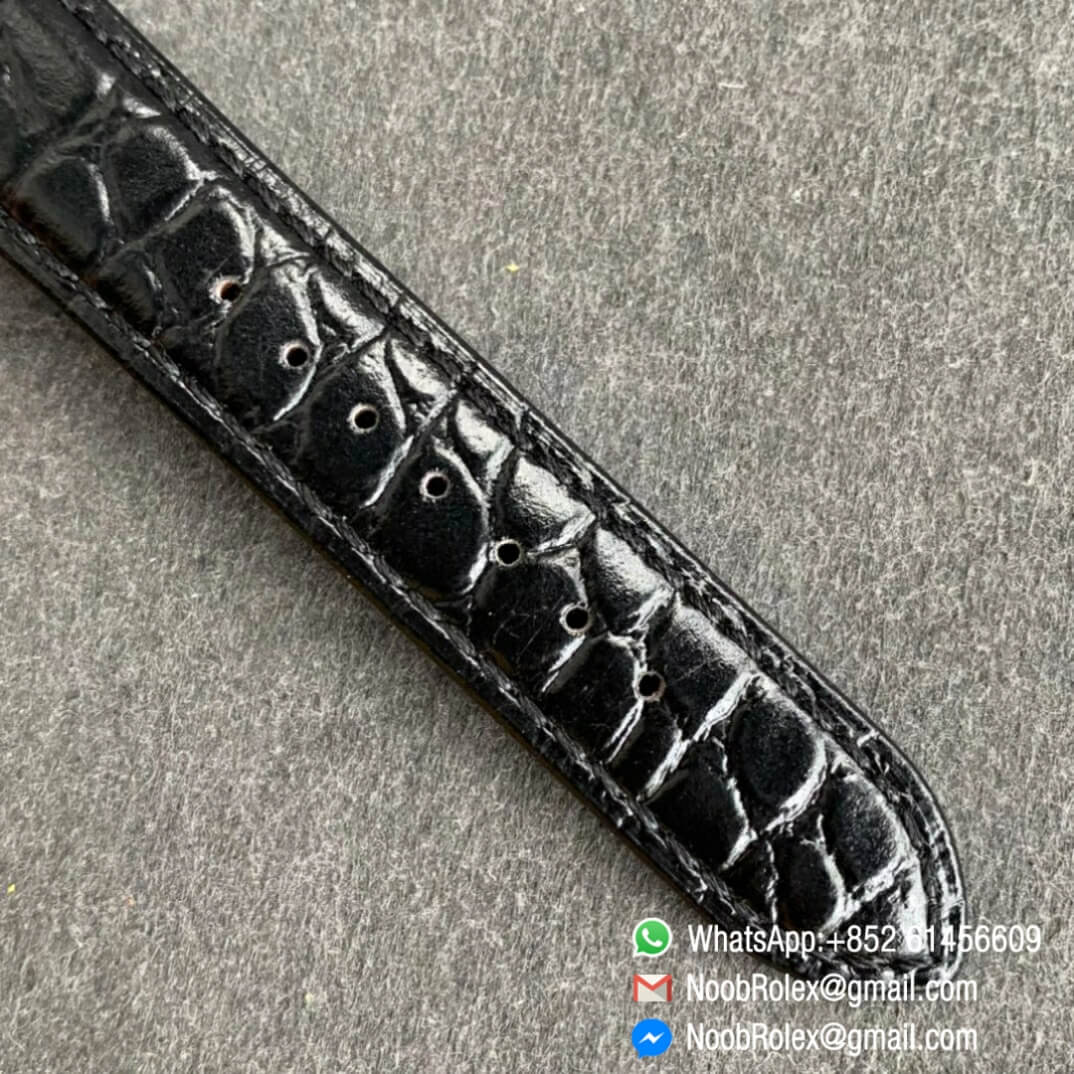 Noob Watch Time Superclone Glashutte Original Sixties Automatic Yellow Gold Case Black Dial on Black Leather Strap A3959 07