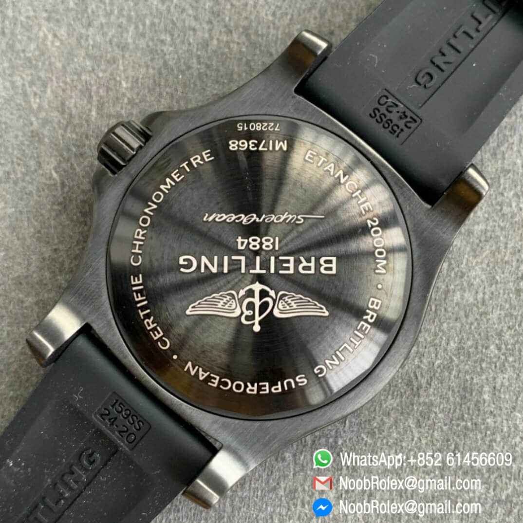 Noob Watch Time TF Best Replica Swiss Watch Breitling Superocean 44mm Black Dial DLC Black Steel Case Rose Gold Bezel Rubber Strap 08