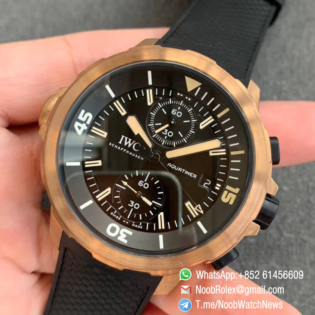 Noob Watch Time V6F Superclone IWC Aquatimer Chronograph Bronzo Case Rubber Strap Expedition Charles Darwin Edition 03