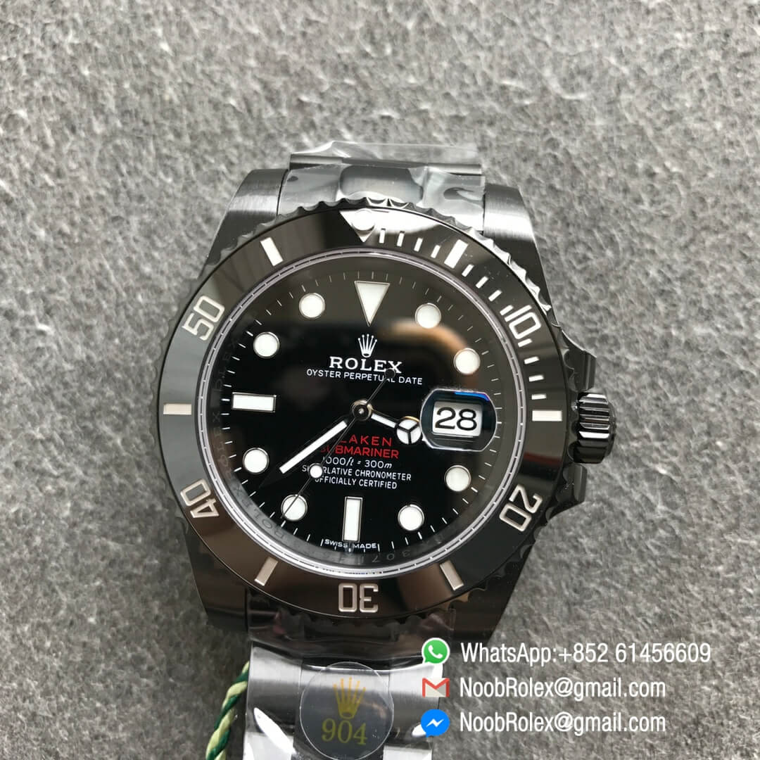 Noob Watch Time V6F Superclone Rolex Blaken Submariner Date 116610LN Double Red PVD Full Black 904 Steel A2824 Movement 06