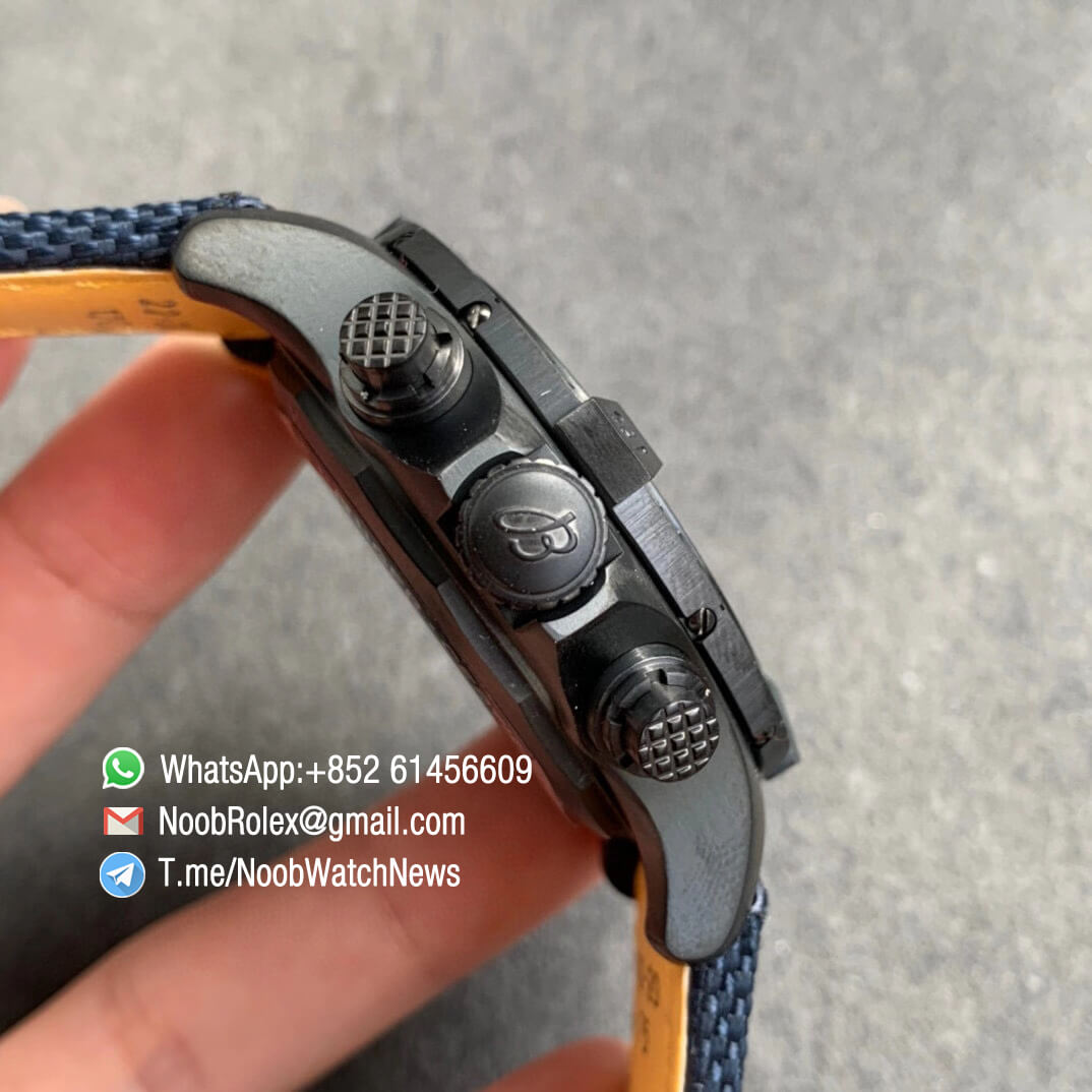 Noob Watch Time V9F Super Clone Breitling Avenger Bandit Chrono Blue Dial Titanium Case Blue Nylon Strap A7750 04