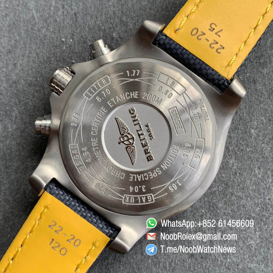 Noob Watch Time V9F Top Quality Fake Breitling Avenger Bandit Chrono Grey Dial Titanium Case Black Nylon Strap A7750 08