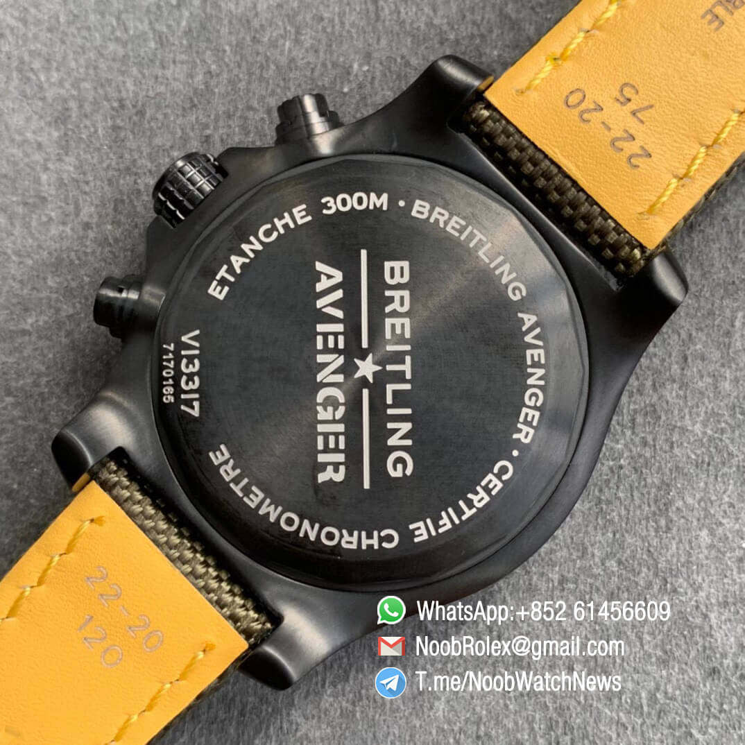 Noob Watch Time V9F Top Quality Replica Breitling Avenger Bandit Chrono Green Dial Titanium Case Green Nylon Strap A7750 08