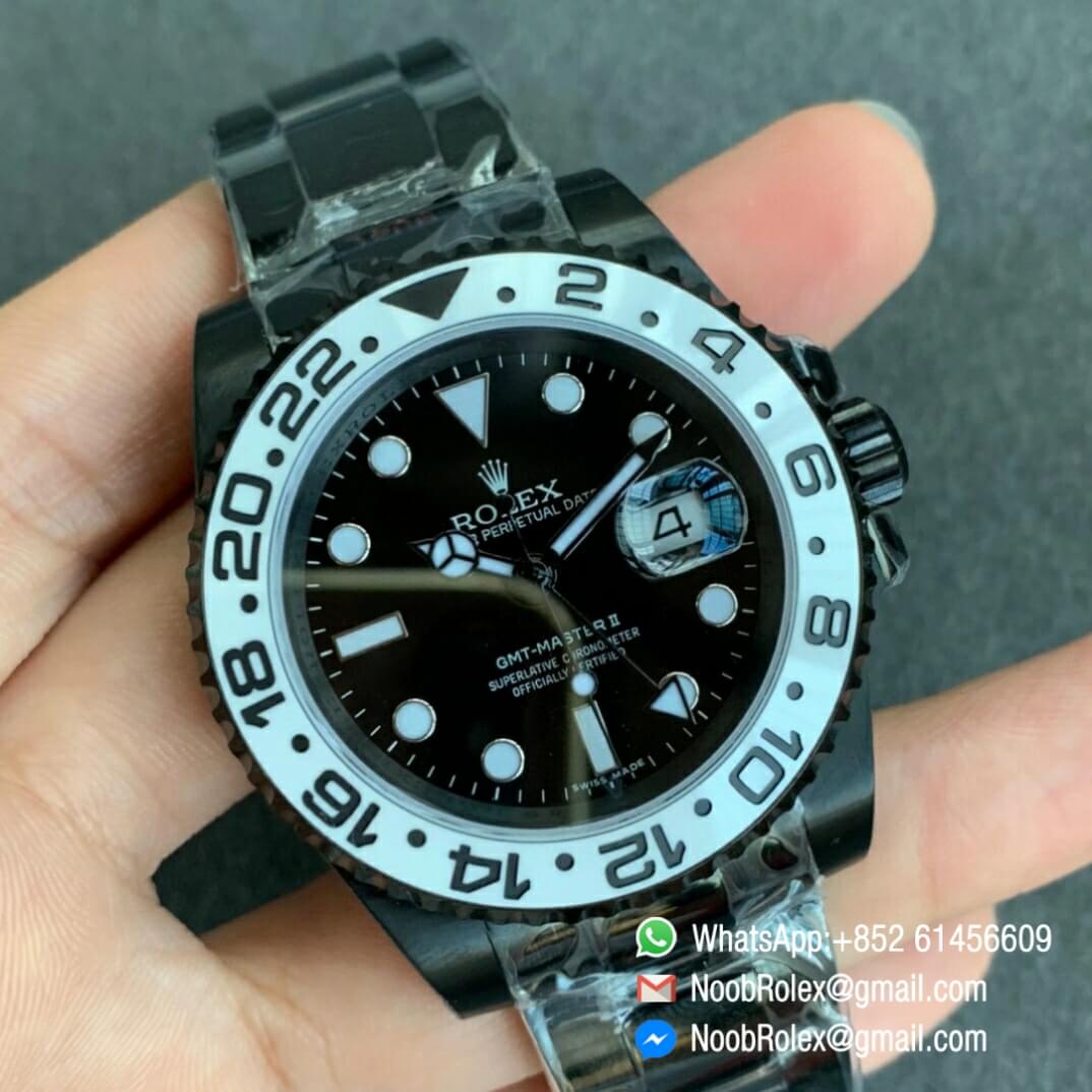 Noob Watch Time VRF Top Quality Replica GMT Master II Oreo PVD White Ceramic Bezel Black Dial SA3186 CHS V2 02