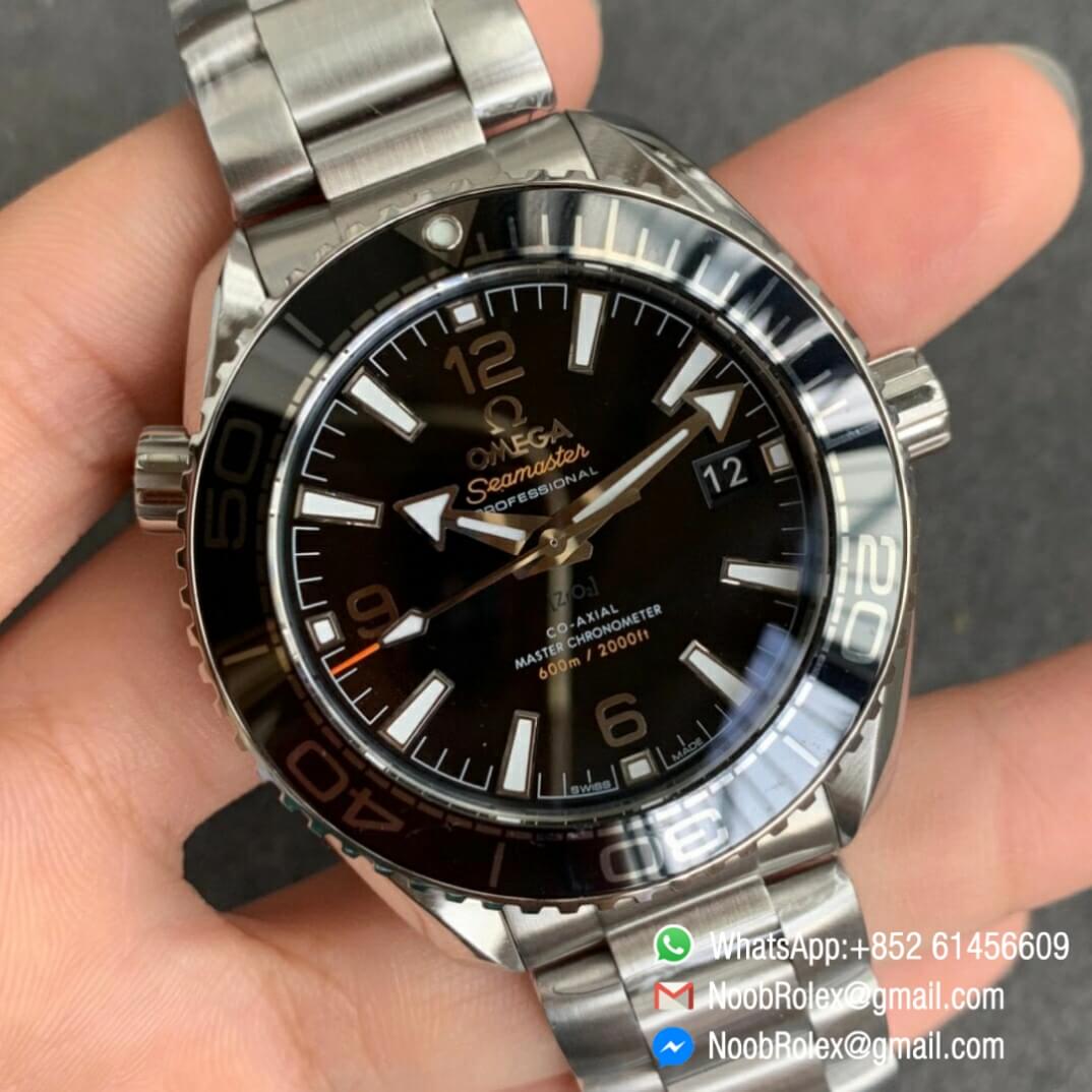 Noob Watch Time VSF Seamaster Planet Ocean 600m Steel Case Black Dial Black Bezel on Steel Bracelet A8800 02