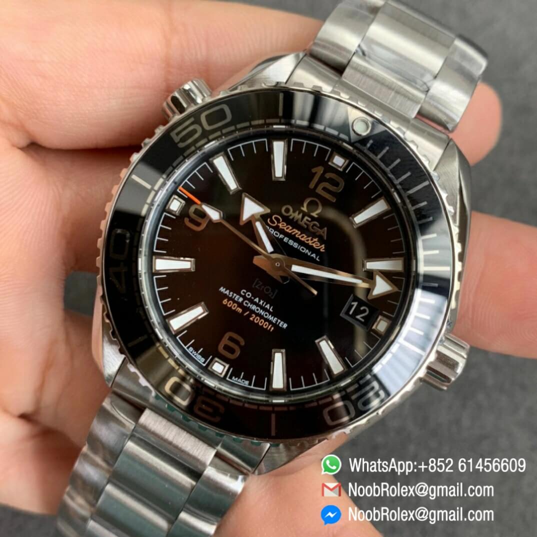 Noob Watch Time VSF Seamaster Planet Ocean 600m Steel Case Black Dial Black Bezel on Steel Bracelet A8800 03