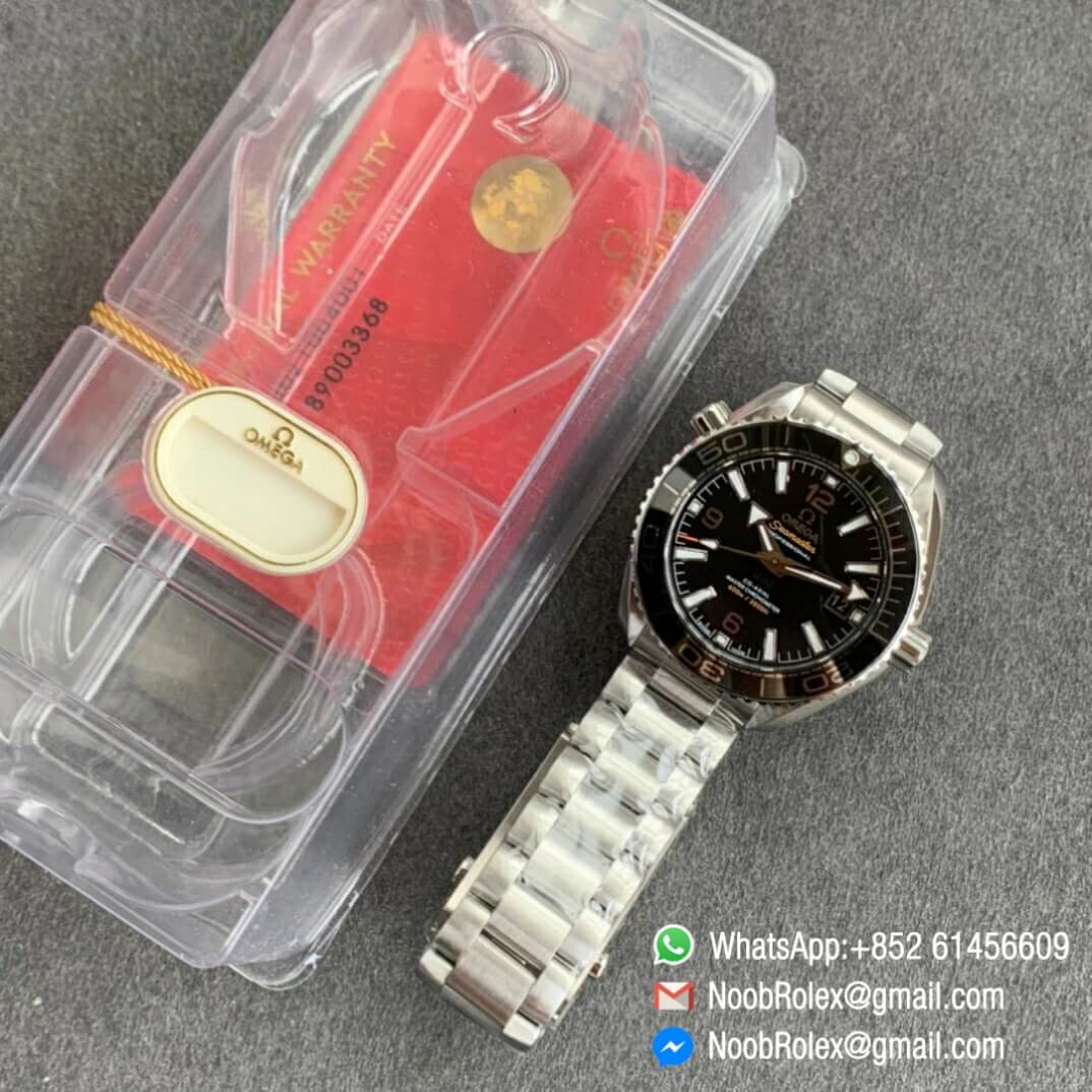 Noob Watch Time VSF Seamaster Planet Ocean 600m Steel Case Black Dial Black Bezel on Steel Bracelet A8800 09