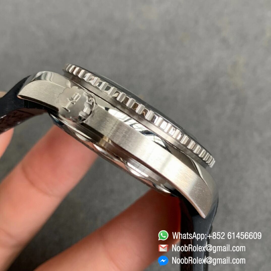 Noob Watch Time VSF Seamaster Planet Ocean 600m Steel Case Black Dial Black Ceramic Bezel on Black Leather Strap A8800 05