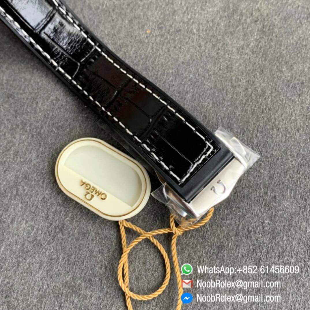 Noob Watch Time VSF Seamaster Planet Ocean 600m Steel Case Black Dial Black Ceramic Bezel on Black Leather Strap A8800 06